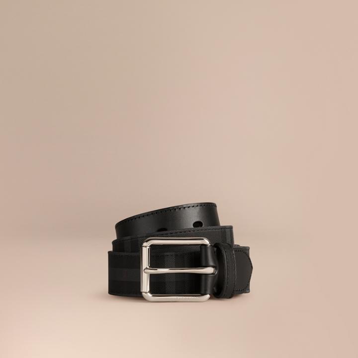 Burberry Burberry Horseferry Check And Leather Belt, Size: 90, Black