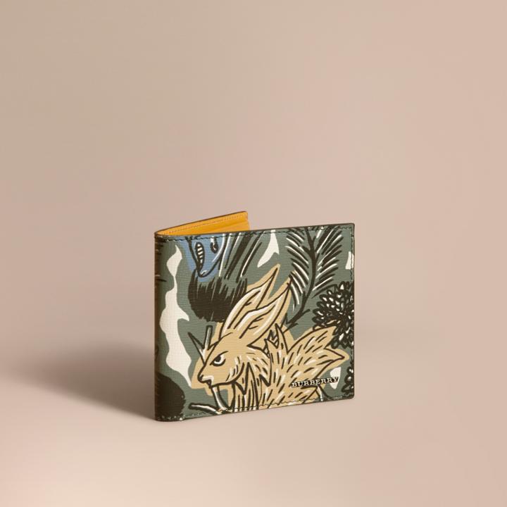 Burberry Burberry Beasts Print Leather Folding Wallet, Green