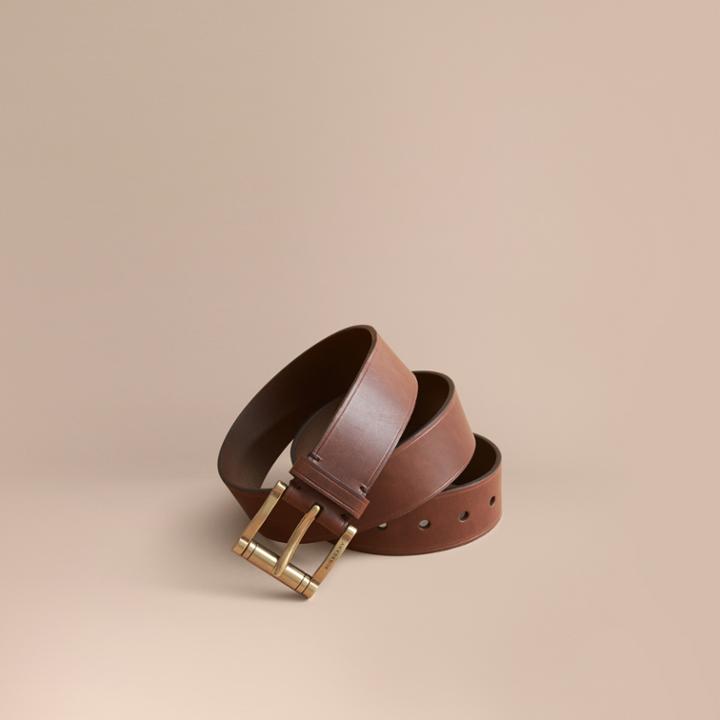 Burberry Burberry Brass Buckle Leather Belt, Size: 85, Brown