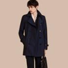 Burberry Burberry Leather Detail Cotton Gabardine Trench Coat, Size: 34, Blue