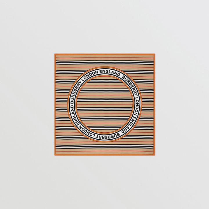 Burberry Burberry Icon Stripe And Logo Graphic Silk Square Scarf, Beige
