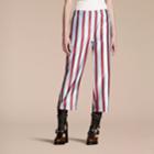 Burberry Burberry Panama Stripe Cropped Cotton Silk Satin Pyjama-style Trousers, Size: 40, Blue