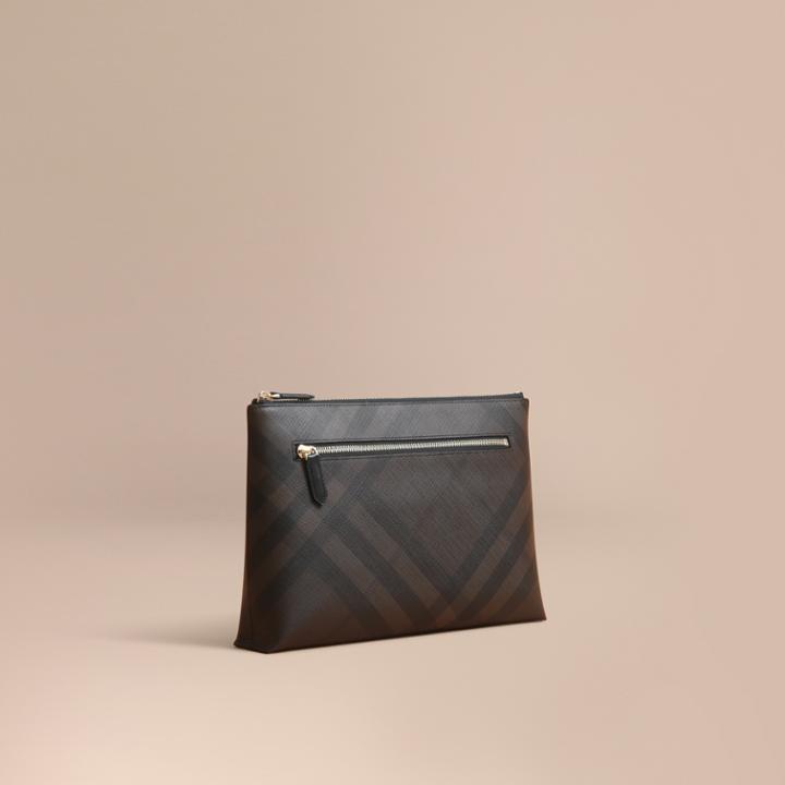 Burberry Burberry Large London Check Zip Pouch, Brown