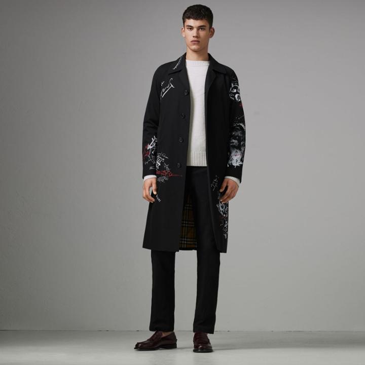 Burberry Burberry Sketch Print Car Coat, Size: 50