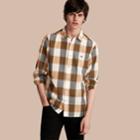 Burberry Burberry Oversize Gingham Cotton Linen Shirt, Brown