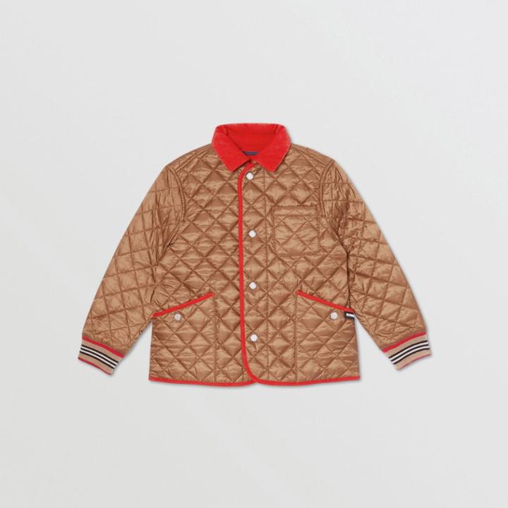 Burberry Burberry Childrens Icon Stripe Trim Lightweight Diamond Quilted Jacket, Size: 14y, Brown
