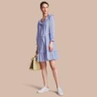 Burberry Burberry Ruffle And Pintuck Detail Cotton Dress, Size: 12, Blue