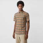 Burberry Burberry Short-sleeve Check Stretch Cotton Shirt, Size: M, Beige