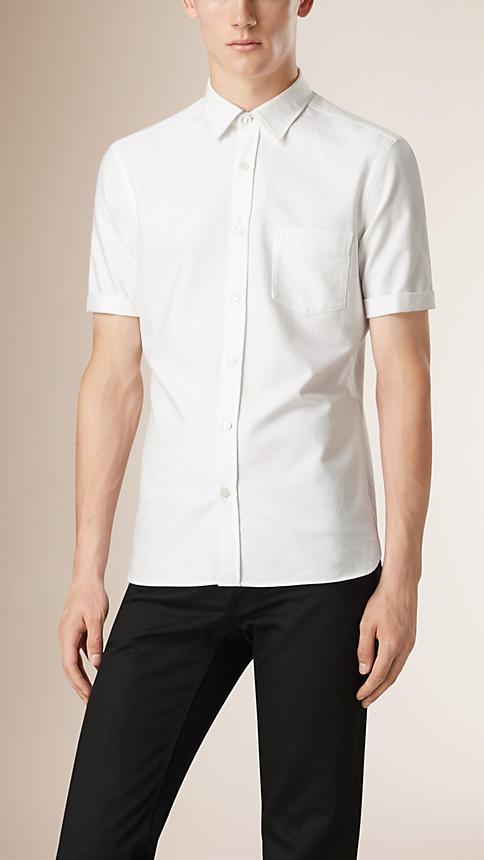 Burberry Brit Check Detail Short-sleeved Cotton Oxford Shirt