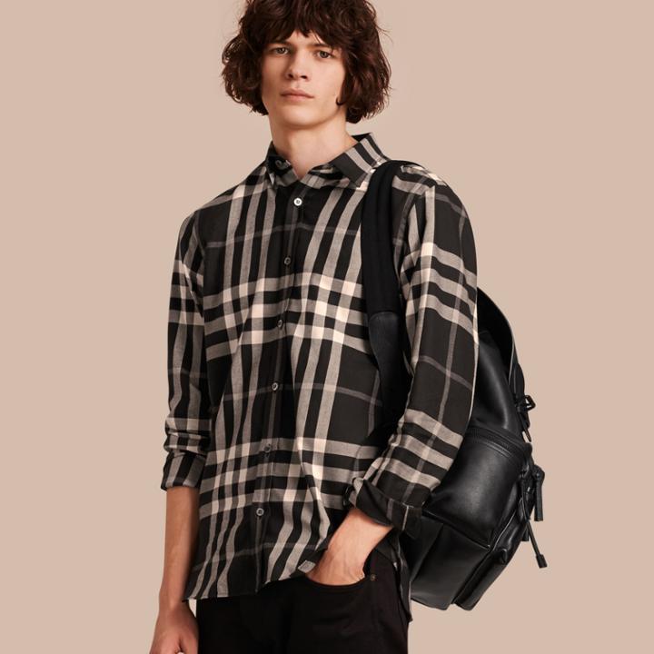 Burberry Burberry Check Cotton Cashmere Flannel Shirt, Black