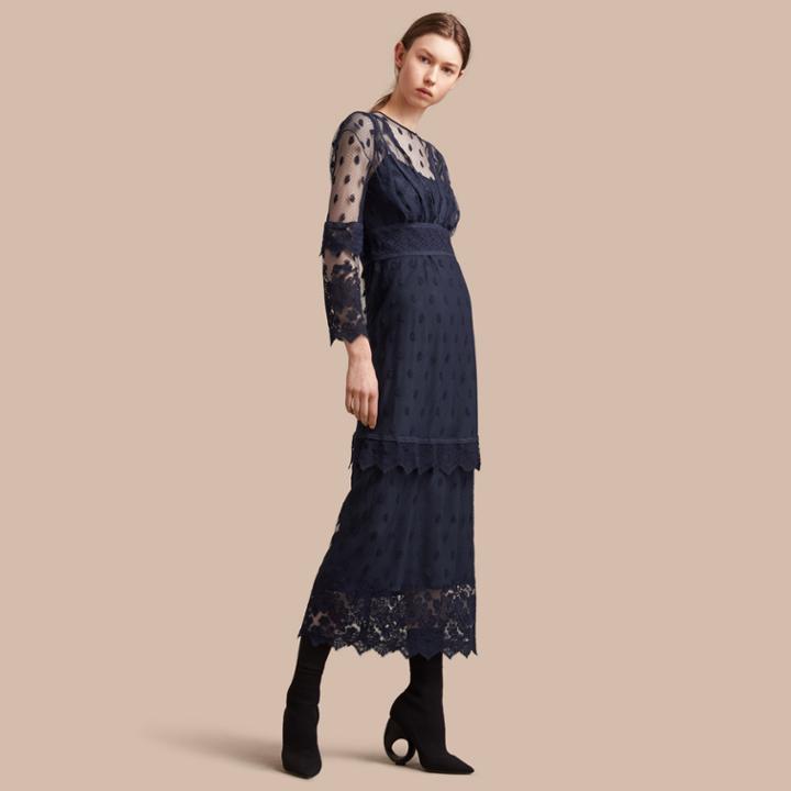 Burberry Burberry Embroidered Tulle Panel Dress, Size: 00, Blue