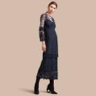 Burberry Burberry Embroidered Tulle Panel Dress, Size: 00, Blue