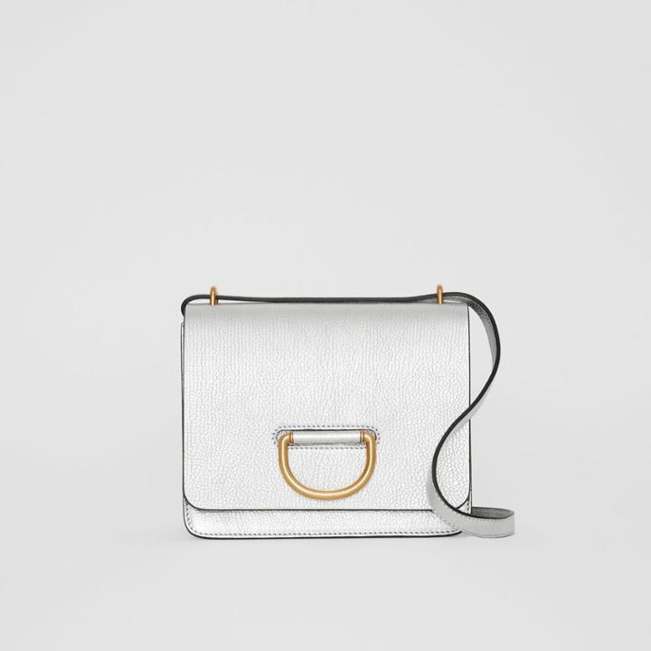 Burberry Burberry The Small Metallic Leather D-ring Bag, Grey
