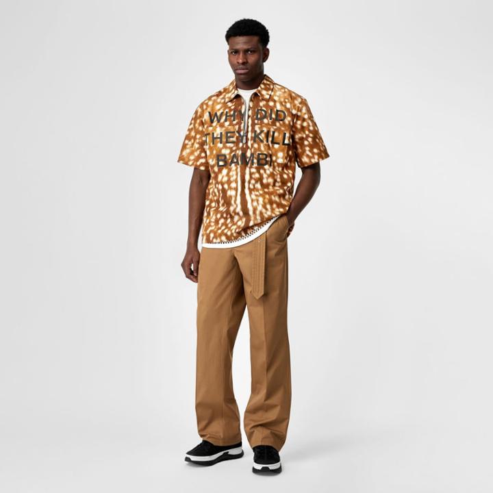 Burberry Burberry Short-sleeve Slogan Animal Print Cotton Shirt, Yellow