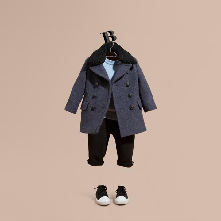 Burberry Burberry Technical Wool Coat With Detachable Textured Collar, Size: 9m, Blue