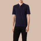 Burberry Burberry Check Placket Wool And Silk Blend Polo Shirt, Size: M, Blue