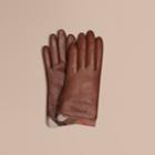 Burberry Burberry Check Trim Leather Gloves, Size: 7, Brown