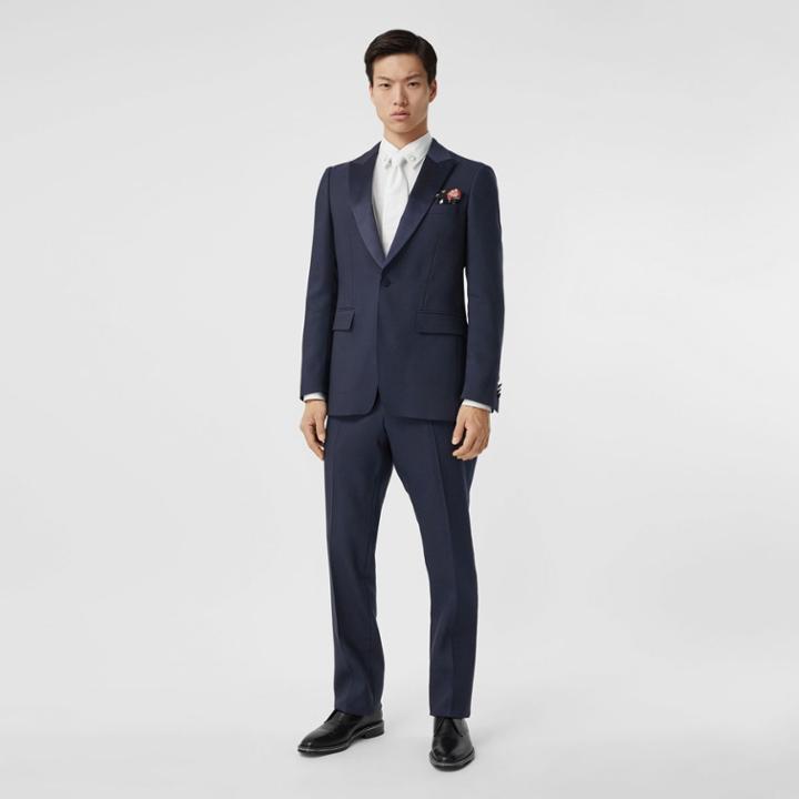 Burberry Burberry Classic Fit Wool Silk Blend Tailored Trousers, Size: 38, Blue