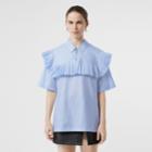 Burberry Burberry Short-sleeve Pleat Detail Cotton Shirt, Size: 00, Blue