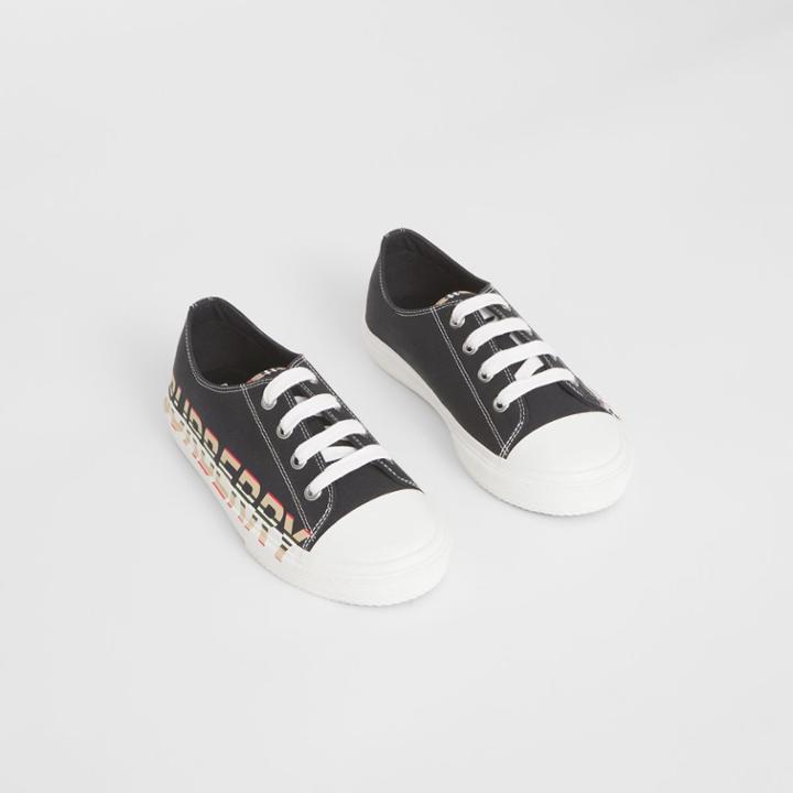 Burberry Burberry Childrens Icon Stripe Logo Print Cotton Gabardine Sneakers, Size: 28