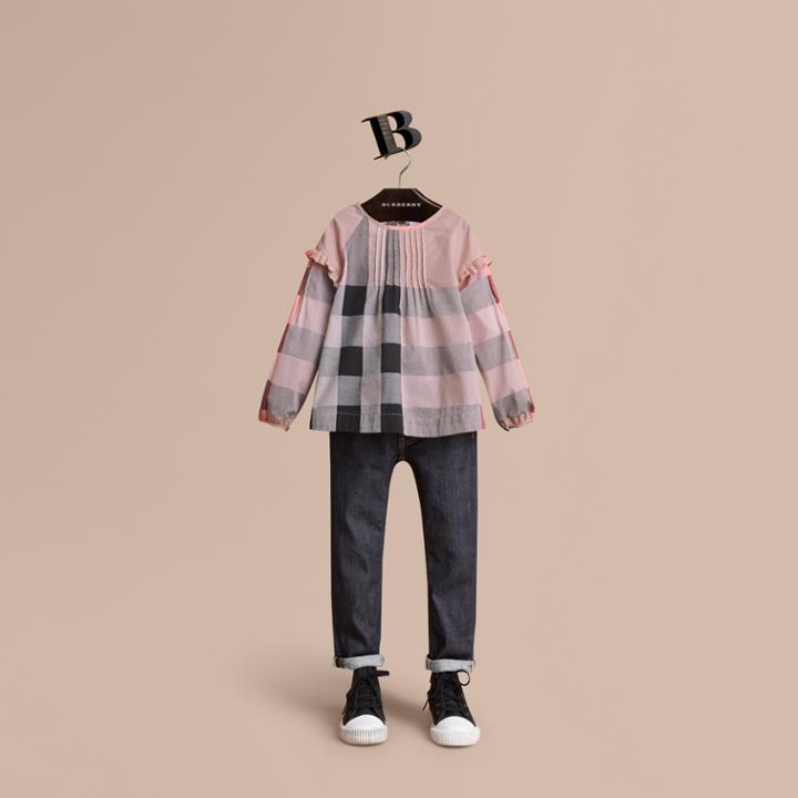 Burberry Burberry Pintuck Detail Check Cotton Top, Size: 14y, Pink