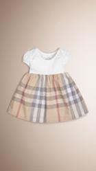 Burberry Burberry Check Detail Cotton Dress, Size: 9m, Beige