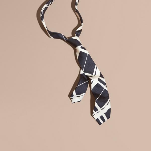 Burberry Slim Cut Painterly Check Print Silk Tie