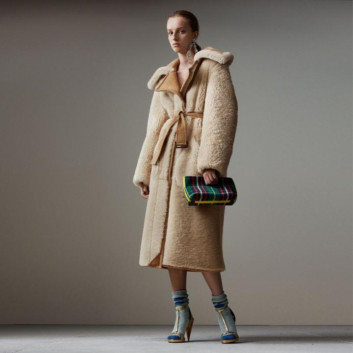 Burberry Burberry Shearling Oversized Belted Coat, Size: 10, Brown