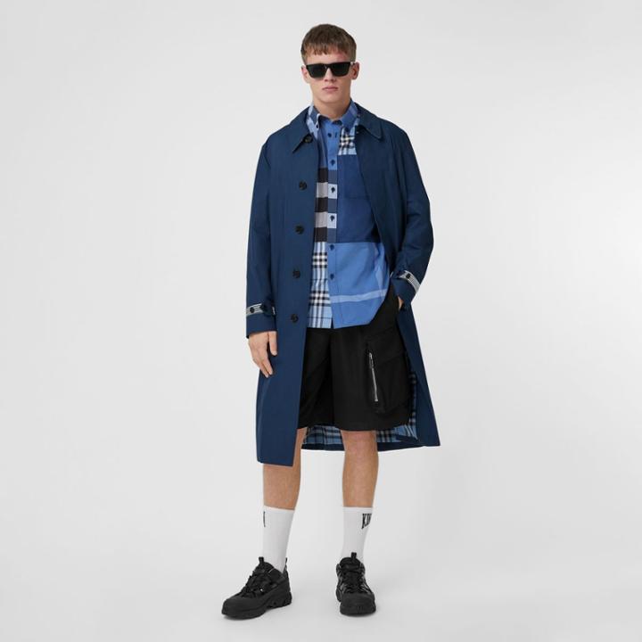 Burberry Burberry Knitted Stripe Detail Technical Cotton Car Coat, Size: 38, Blue