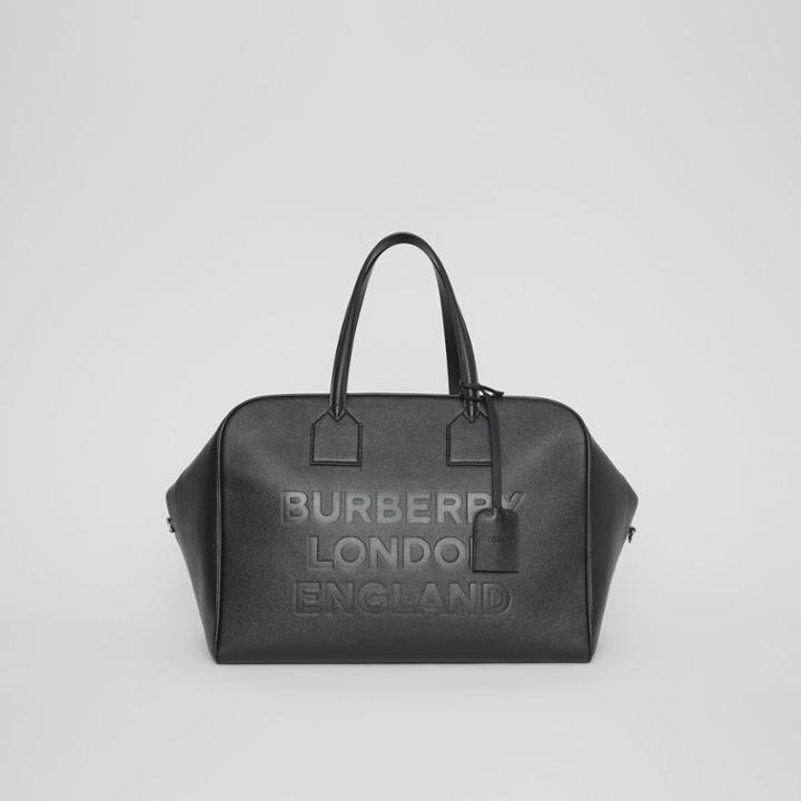 Burberry Burberry Logo Embossed Leather Holdall, Black