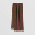 Burberry Burberry Striped Monogram Wool Cotton Jacquard Scarf, Brown