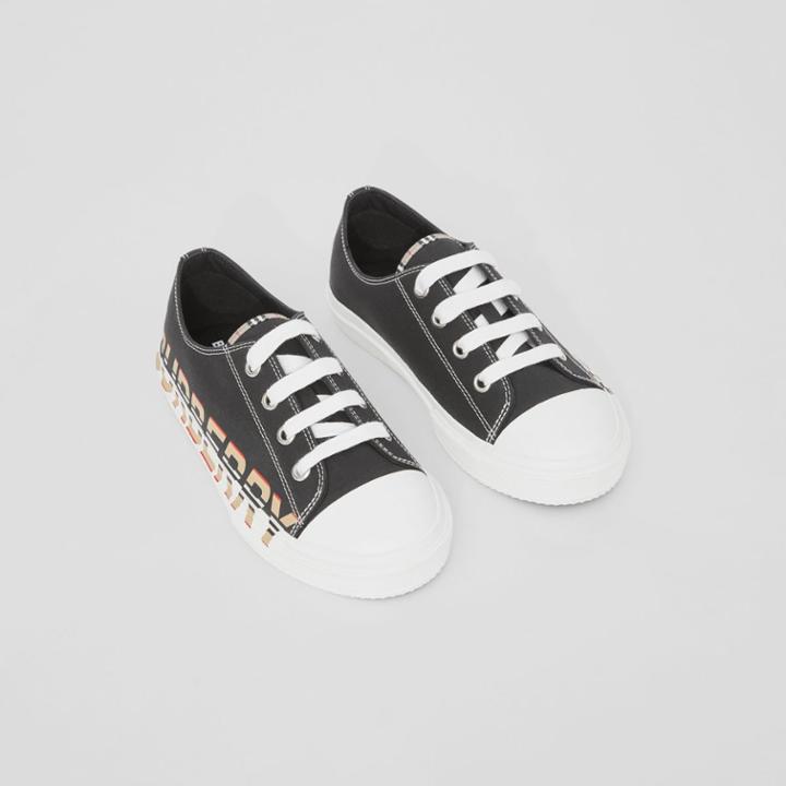 Burberry Burberry Childrens Icon Stripe Logo Print Cotton Gabardine Sneakers, Size: 27