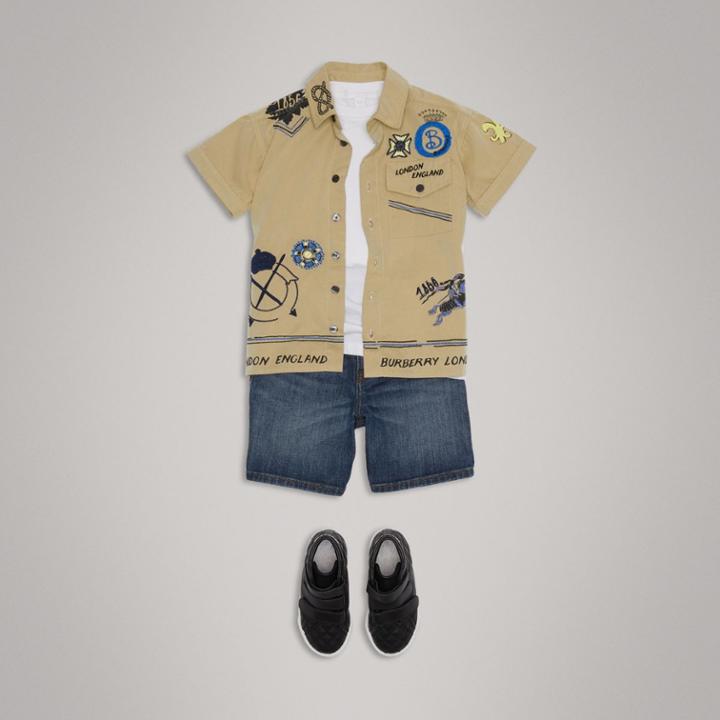 Burberry Burberry Adventure Motif Tropical Gabardine Shirt, Size: 8y, Beige