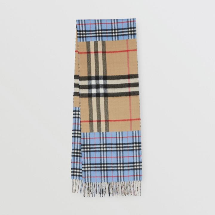 Burberry Burberry Contrast Check Cashmere Merino Wool Jacquard Scarf, Blue
