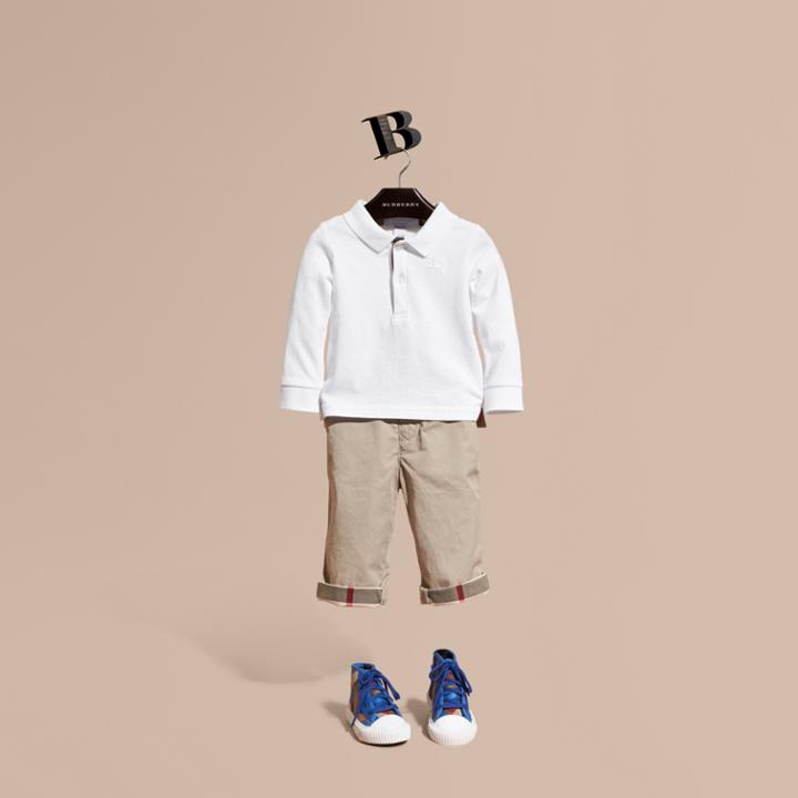 Burberry Burberry Check Trim Long-sleeved Cotton Polo Shirt, Size: 3y, White