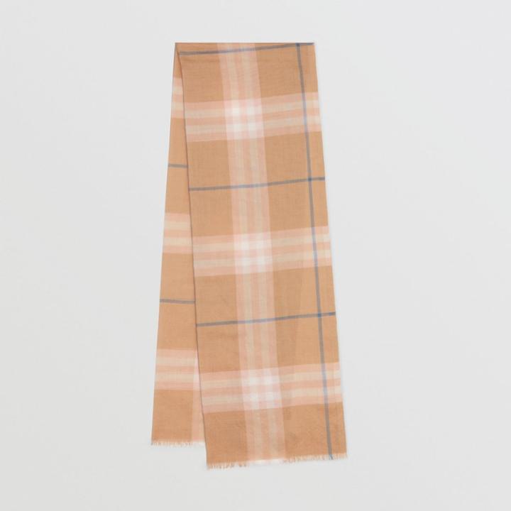 Burberry Burberry Lightweight Check Wool And Silk Scarf, Fawn