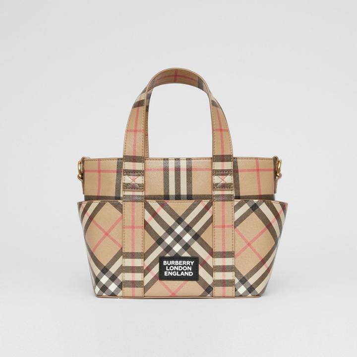 Burberry Burberry Childrens Logo Appliqu Vintage Check E-canvas Tote, Beige