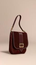 Burberry The Buckle Satchel In Suede With Topstitching