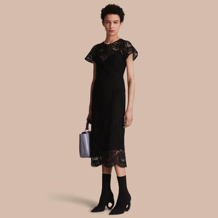 Burberry Burberry Flare-sleeve Macram Lace Shift Dress, Size: 14, White