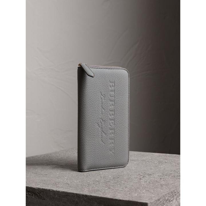 Burberry Burberry Embossed Grainy Leather Ziparound Wallet, Blue