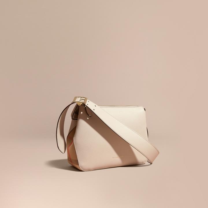 Burberry Burberry Buckle Detail Leather And House Check Crossbody Bag, Grey