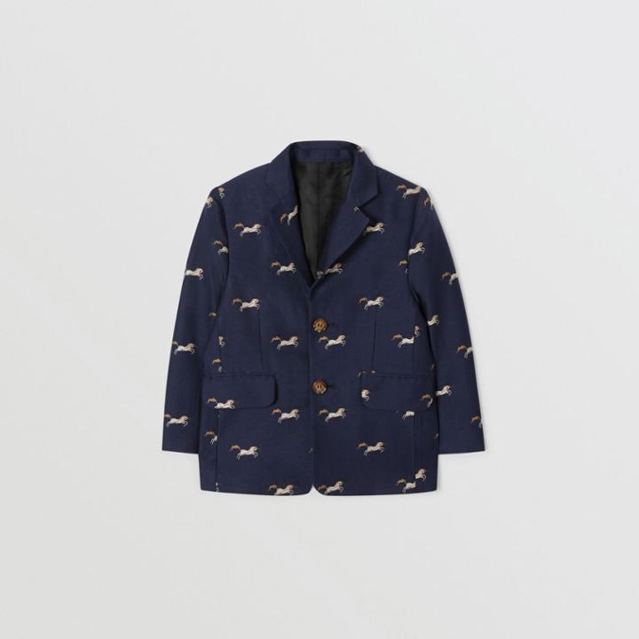 Burberry Burberry Childrens Unicorn Wool Silk Jacquard Blazer, Size: 10y, Blue
