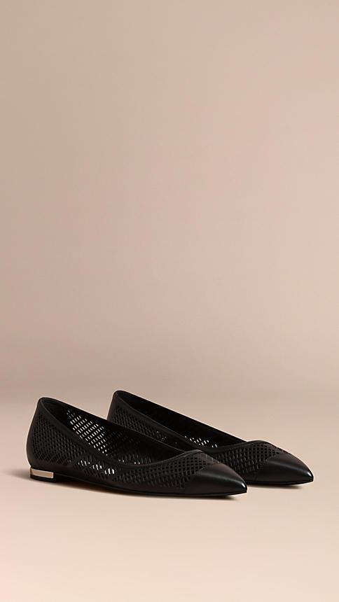 Burberry Laser-cut Calf Leather Ballerinas