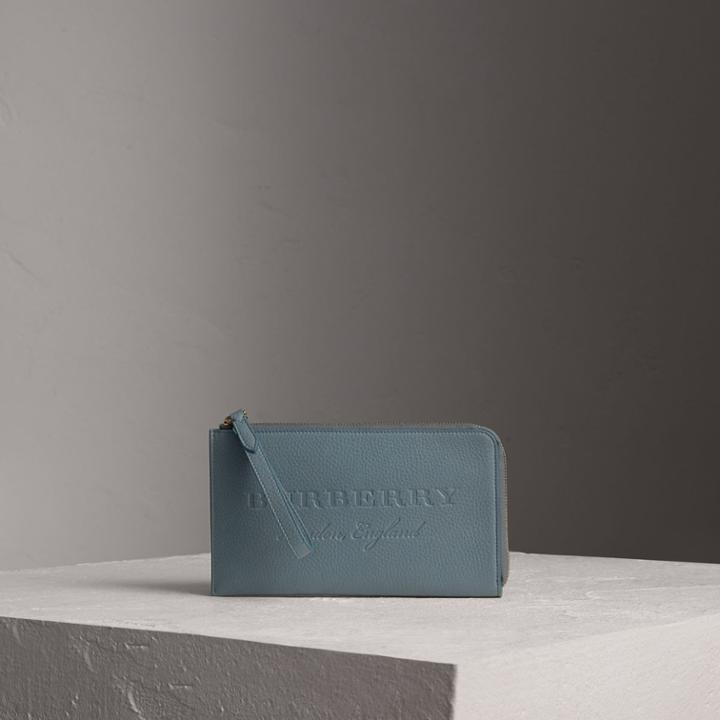 Burberry Burberry Embossed Leather Travel Wallet, Blue