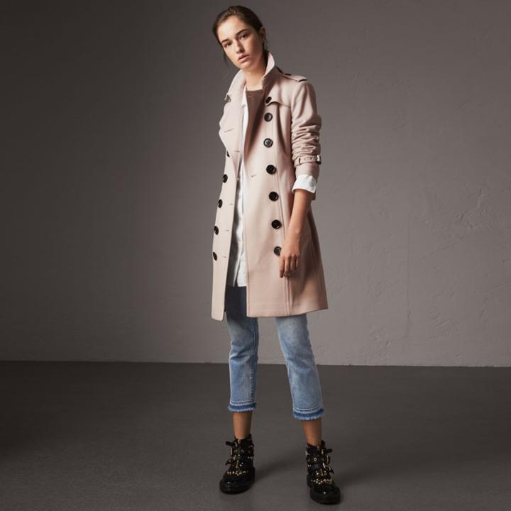 Burberry Burberry Sandringham Fit Cashmere Trench Coat, Size: 14, Beige