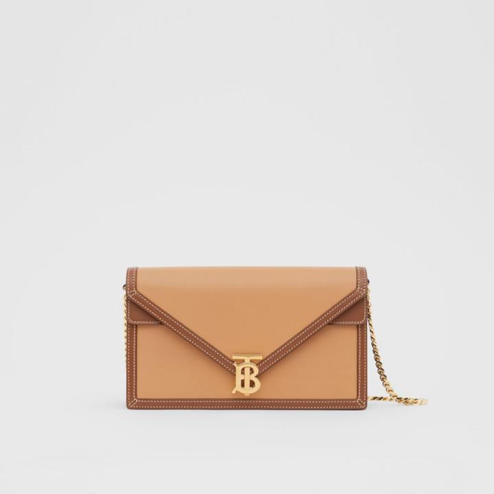 Burberry Burberry Small Two-tone Leather Tb Envelope Clutch, Brown