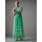 Burberry Burberry Embroidered Tulle Gathered Dress, Size: 06, Green