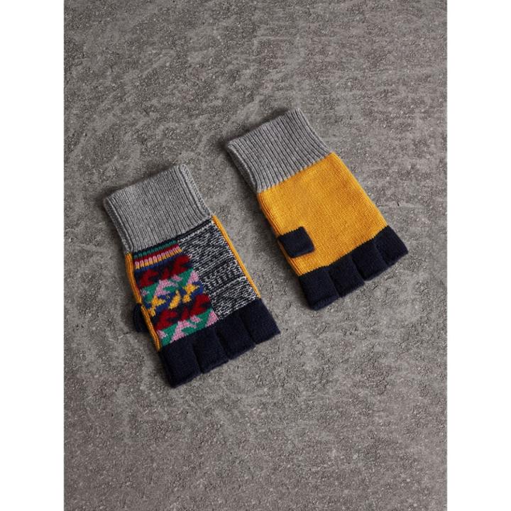 Burberry Burberry Cashmere Wool Fingerless Patchwork Gloves