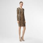 Burberry Burberry Leopard Print Stretch Jersey Mini Dress, Size: 04, Brown