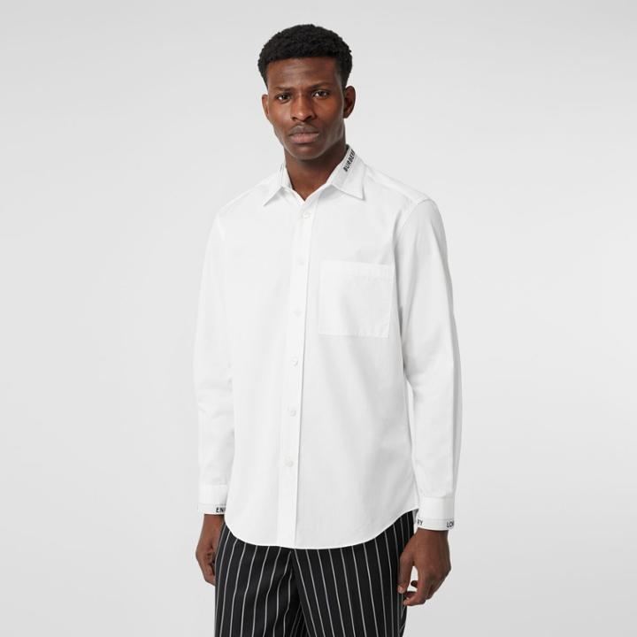 Burberry Burberry Logo Detail Cotton Poplin Shirt, Size: M, White